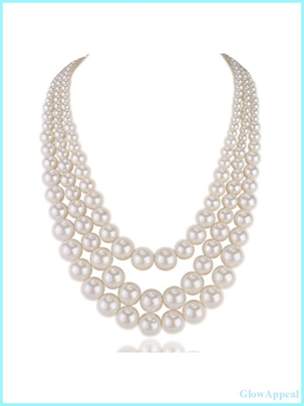 3 Strand Simulated Pearl Strand Bib Choker Necklace Lobster Claw